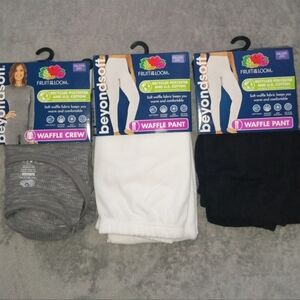 Fruit of the Loom Waffle Pants and waffle Crewz - Black,White and Grey, 3 Pieces